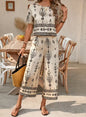 Women's Ethnic Print Contrast Two-Piece Set – Top & Straight-Leg Pants FitiqueFit