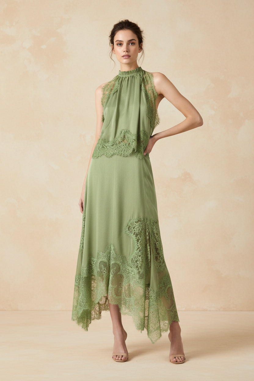 V-Neck Ruffle Waist Tank Top & Skirt Set – Elegant Hollow-Out Two-Piece FitiqueFit