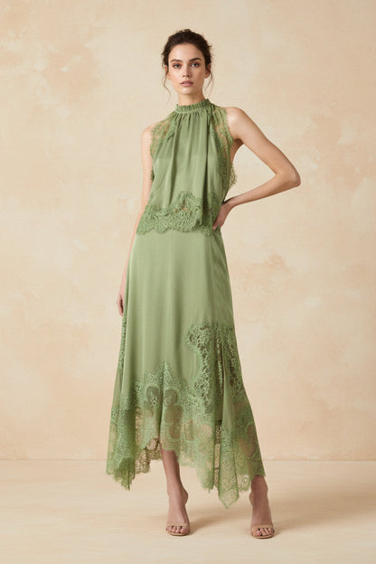 V-Neck Ruffle Waist Tank Top & Skirt Set – Elegant Hollow-Out Two-Piece FitiqueFit