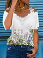 🦋 Vibrant Butterfly Lace Off-Shoulder V-Neck Tee FitiqueFit