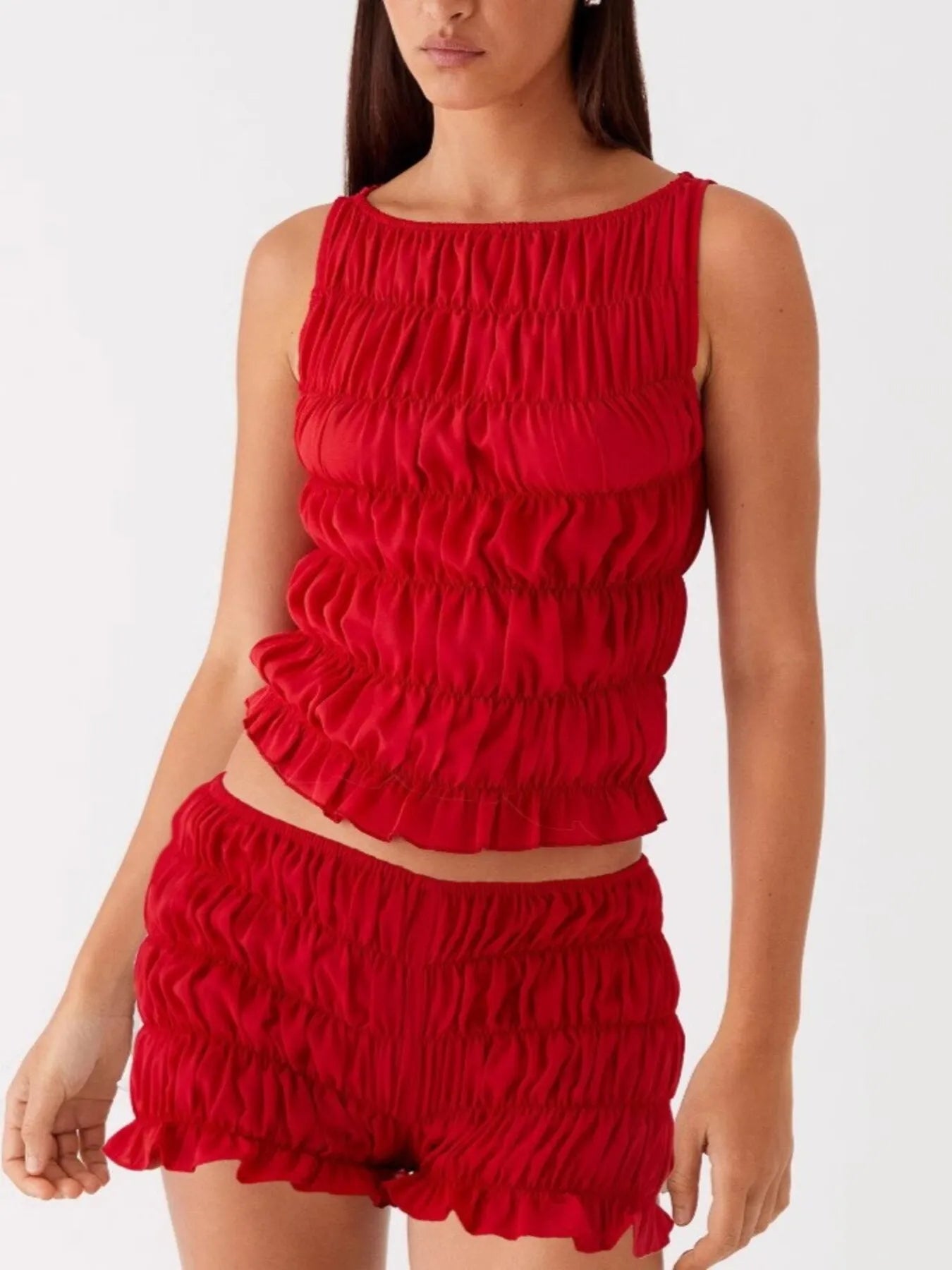 Ruched Texture Tank and Shorts Two-Piece Set New Era Fashion LLc