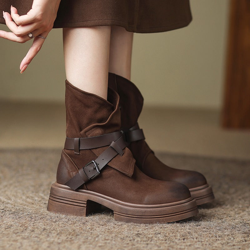 Women’s Brown Retro British-Style Ankle Boots | Autumn Winter Boots FitiqueFit