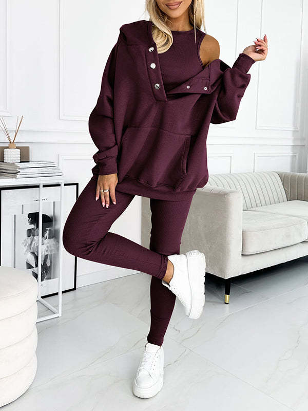Casual Hooded Sweater Thickened Thread Fitted Vest Pants Three-piece Set See size chart under “more details” The Fashion Celestial