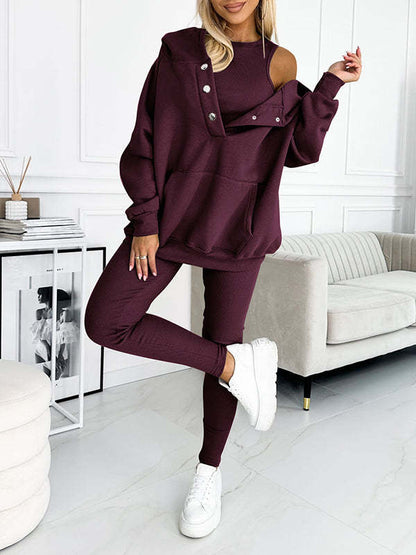 Casual Hooded Sweater Thickened Thread Fitted Vest Pants Three-piece Set See size chart under “more details” The Fashion Celestial