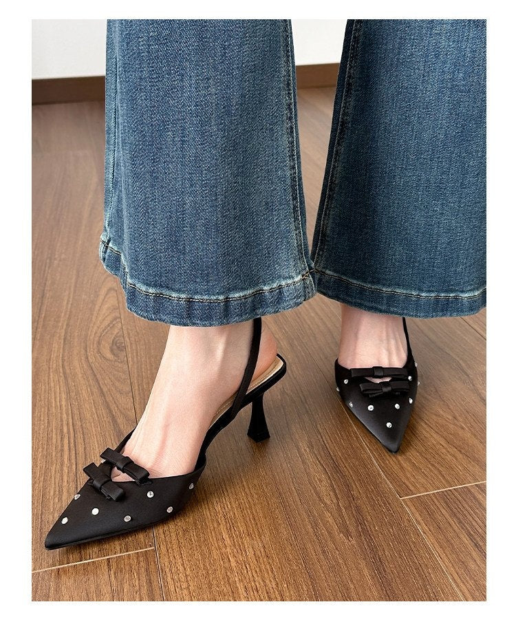 Women's Closed Toe Slingback Stiletto Heels – Bowknot & Rhinestone Sandals FitiqueFit