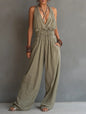 Women's V-Neck Halter Jumpsuit – Sleeveless Open Back Waist-Cinching FitiqueFit