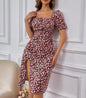 French Style Square Neck Floral Dress | Puff Sleeve A-Line FitiqueFit