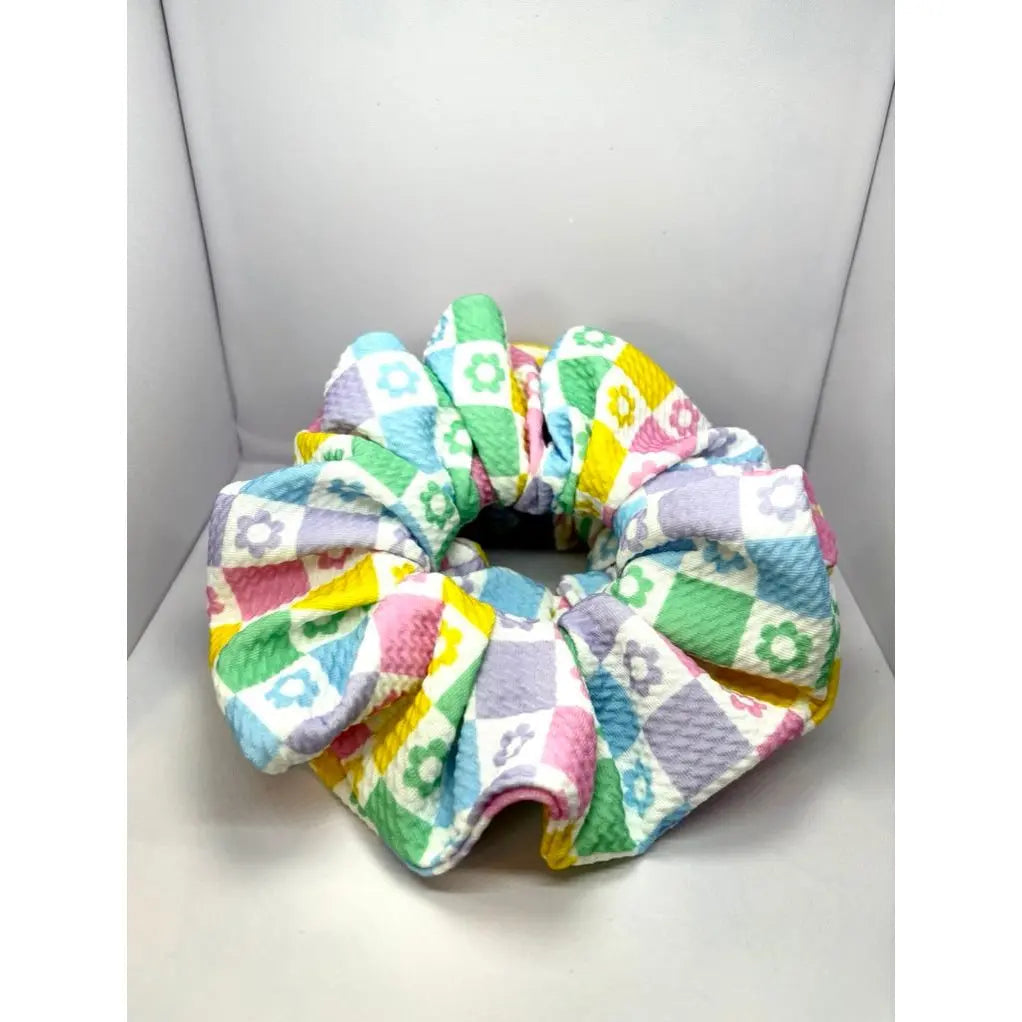 Floral Checkered Spring Bullet Scrunchie Enchanted Scrunch