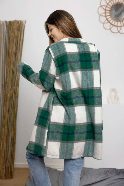 Double Take Full Size Plaid Button Up Lapel Collar Coat West2East Surf