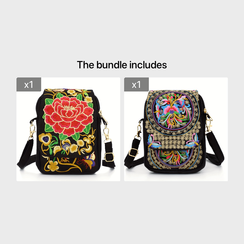 Women's Embroidered Crossbody Bag, Mini Shoulder Bag, Portable Double-Layer Wallet, Phone Pouch NovaCart