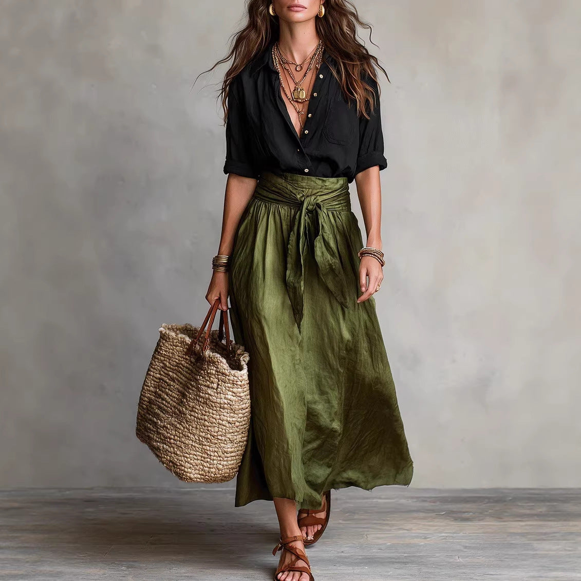 Button-Down Shirt & Straight Skirt Two-Piece Set FitiqueFit
