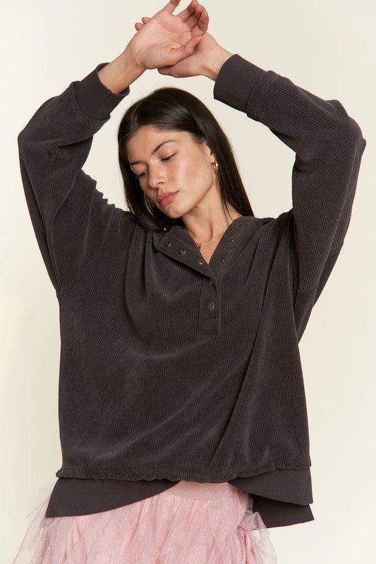 Long Sleeve Button Down Ribbed Hooded Sweatshirt Shop Style & More | Fresh Looks, Everyday Deals & Free Shipping