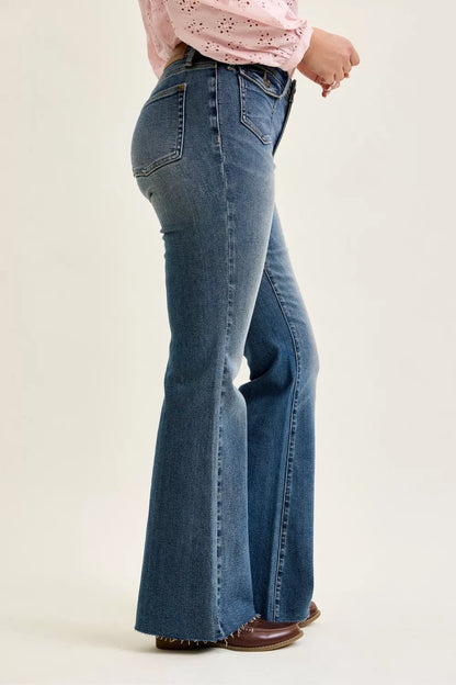 Judy Blue Mid Rise Flare Jeans with Front Flap Pockets New Era Fashion LLc