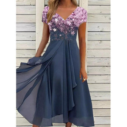 Serene Blooms Chiffon Patchwork Dress | Elegant Floral Dress for Summer Country in My Heart