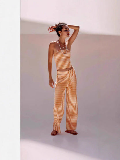 Women's Striped Tube Top & Pants Set – 2-Piece Modal Matching Outfit FitiqueFit