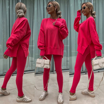 Women’s Casual Sweater Suit – Loose Split Top & Fitted Trousers Set FitiqueFit
