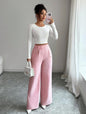Women's High-Waist Straight-Leg Pants – Solid Color Button Detail Full Length FitiqueFit