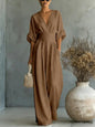 Women's V-Neck Wide-Leg Jumpsuit – High Waist Pleated Elegant 11 Colors S–5XL FitiqueFit