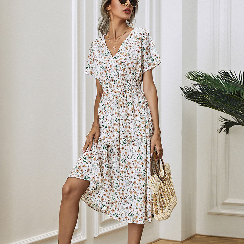 V-Neck Floral Print A-Line Satin Maxi Dress | 8 Colors FitiqueFit