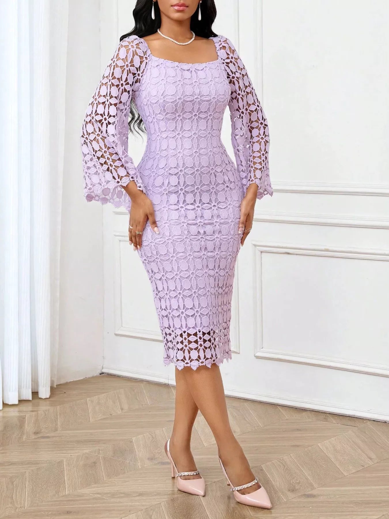 Lace Square Neck Midi Dress New Era Fashion LLc