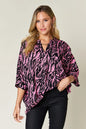 Double Take Full Size Printed Notched Three-Quarter Sleeve Blouse New Era Fashion LLc