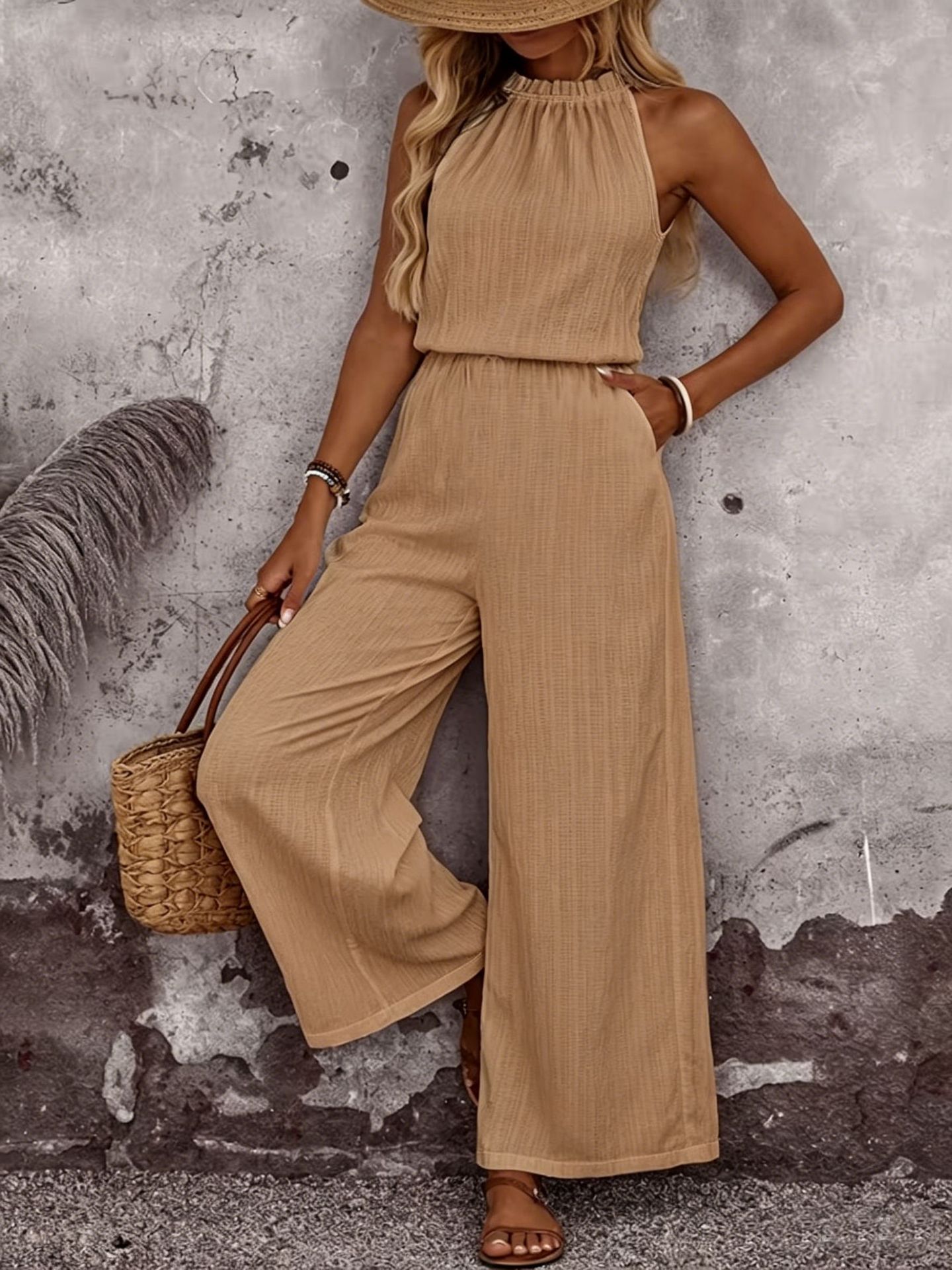 Women's Draped Neck Sleeveless Vest & Casual Pants Two-Piece Set FitiqueFit