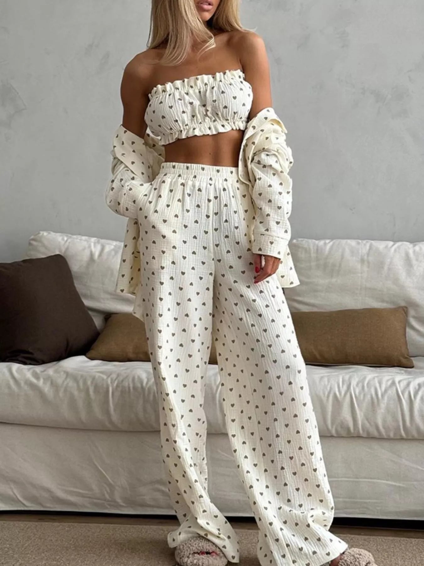 Heart Print Three-Piece Lounge Set New Era Fashion LLc