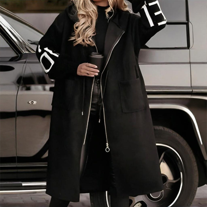 Women’s Letter Print Hooded Coat FitiqueFit