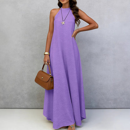Women's Ice Silk Crinkle Sleeveless Swing Maxi Dress FitiqueFit