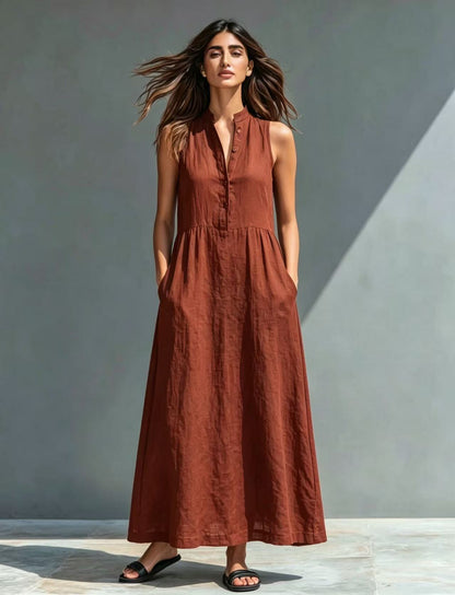 Women's Stand-Collar A-Line Maxi Dress – Resort & Vacation Style FitiqueFit