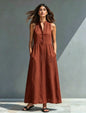 Women's Stand-Collar A-Line Maxi Dress – Resort & Vacation Style FitiqueFit