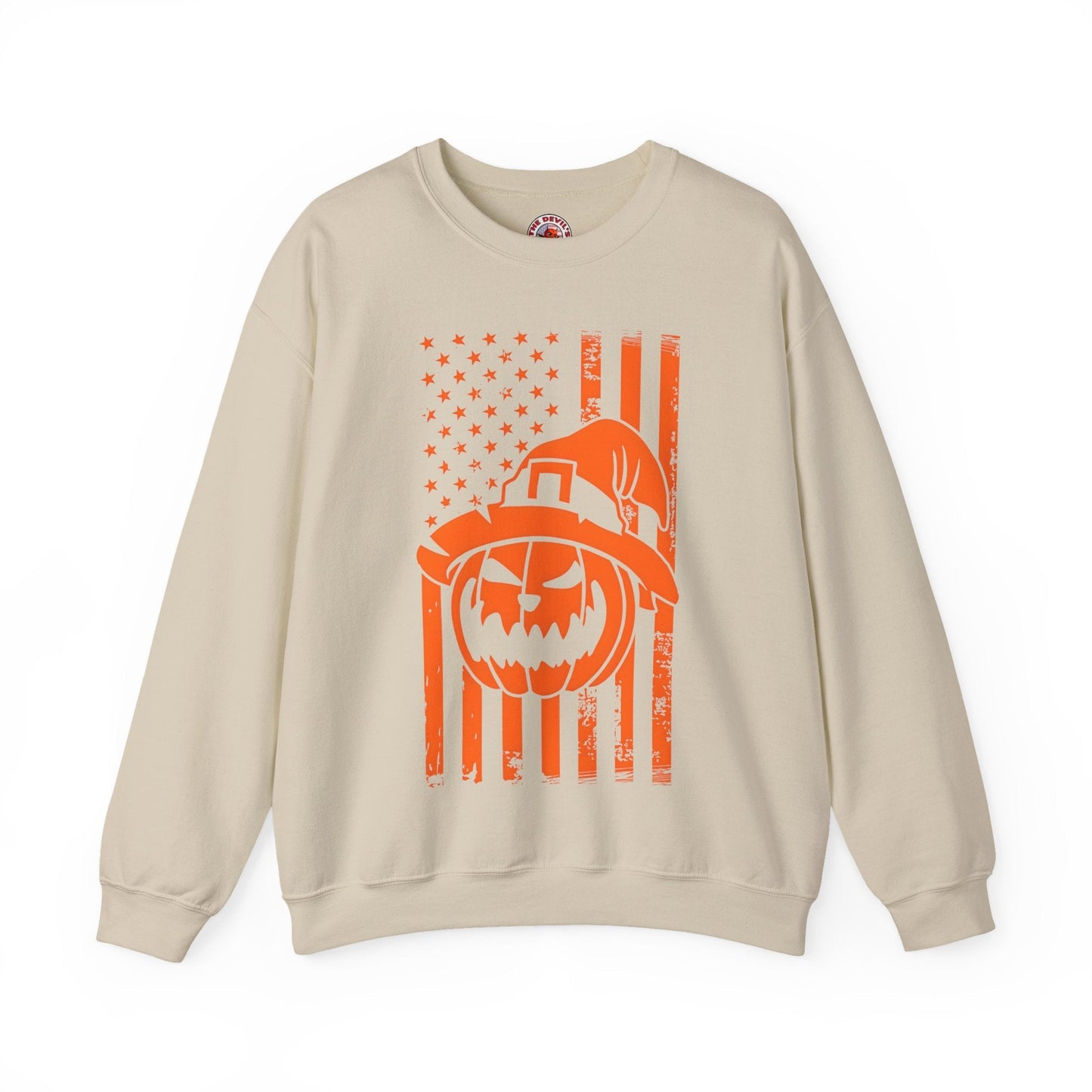 Pumpkin American Flag Crewneck Sweatshirt The Devil's Pickle