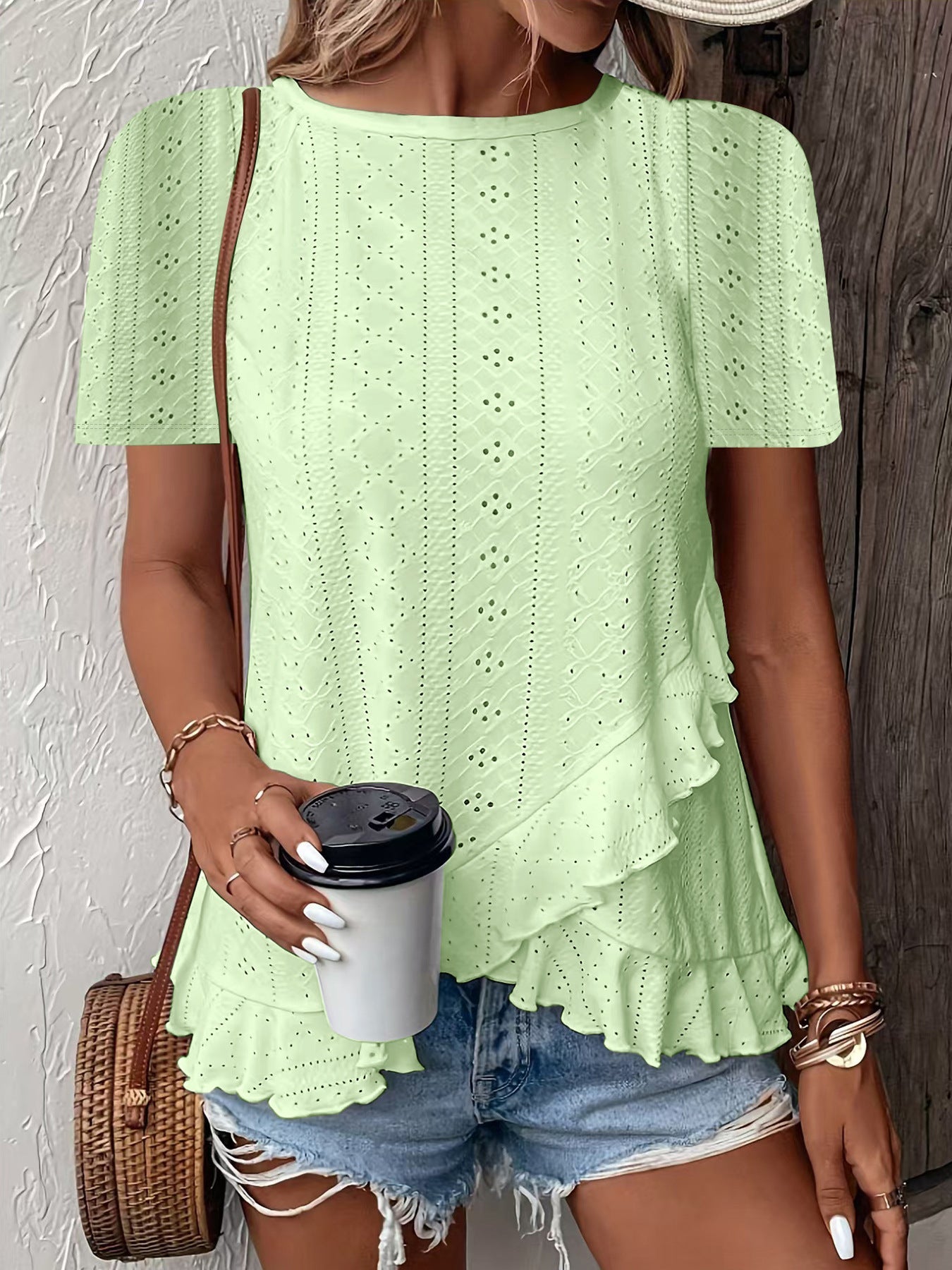 Women’s Casual Solid Color Short Sleeve Crew Neck Top FitiqueFit