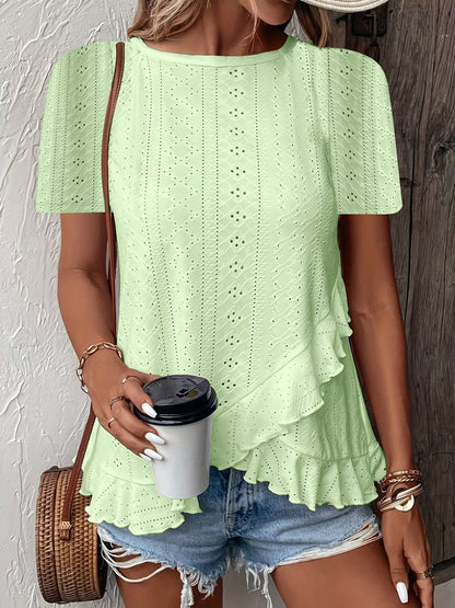 Women’s Casual Solid Color Short Sleeve Crew Neck Top FitiqueFit