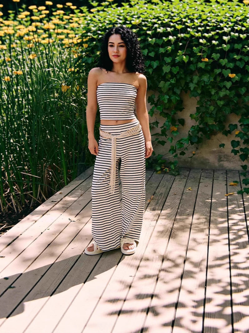 Women's Striped Tube Top & Pants Set – 2-Piece Modal Matching Outfit FitiqueFit