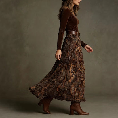 Women's Floral Print Long Sleeve Skirt Set with Belt – Caramel FitiqueFit