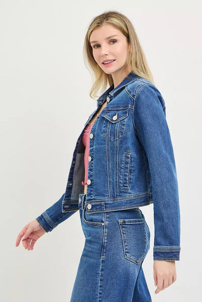 RISEN Basic Fitted Button Down Denim Jacket New Era Fashion LLc