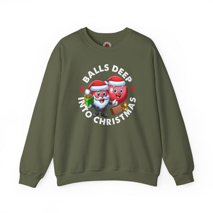 Balls Deep Into Christmas Crewneck Sweatshirt The Devil's Pickle