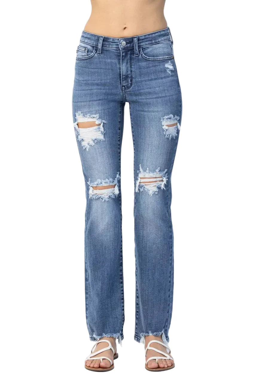 Judy Blue Full Size Mid Rise Destroy Straight Jeans Plus Size Garden Naked Curves