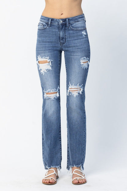 Judy Blue Full Size Mid Rise Destroy Straight Jeans Plus Size Garden Naked Curves