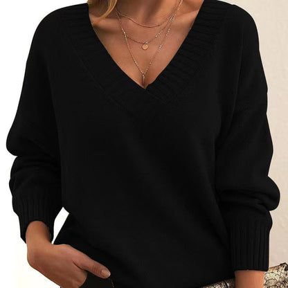 Women’s V-Neck Drop Shoulder Sweater | Casual Long Sleeve Pullover FitiqueFit