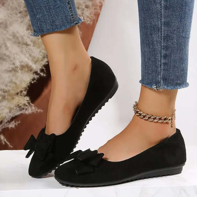 Women's Bow Flat Shoes Plus Size - Suede Casual Gommino SnagBag