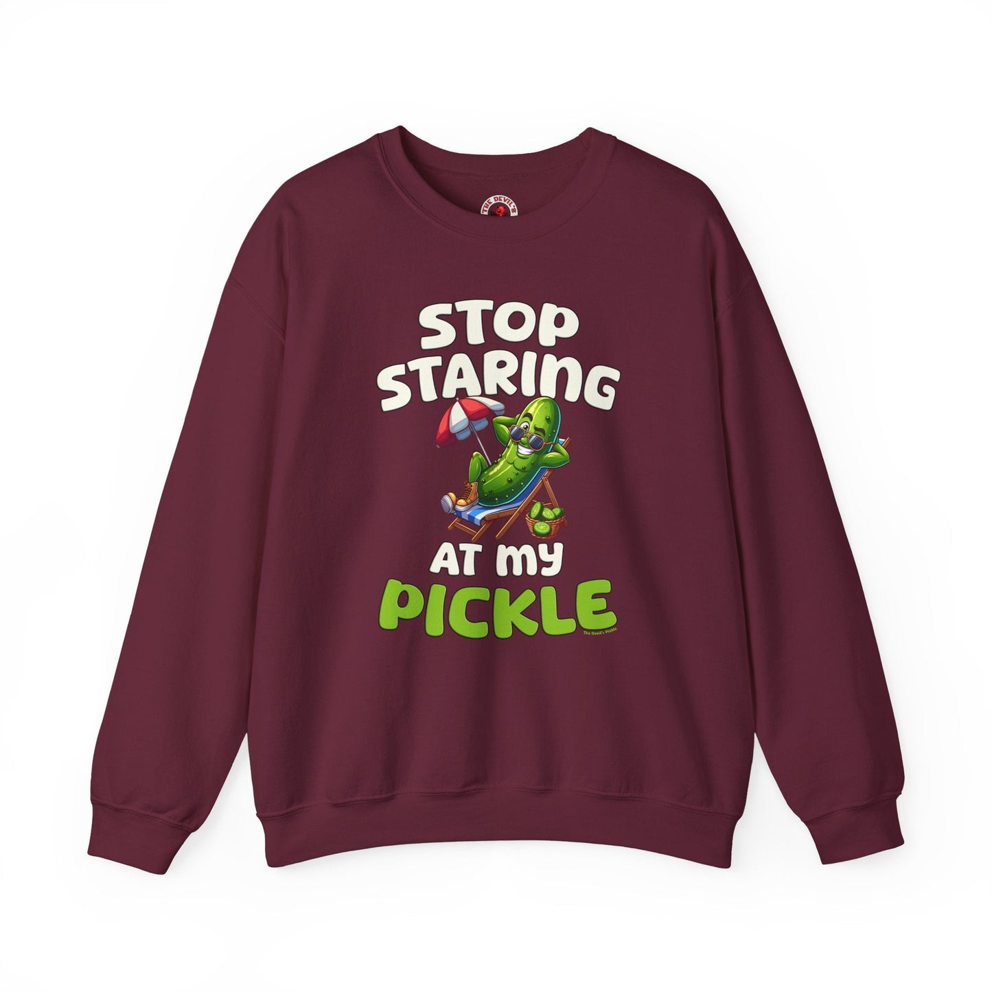Stop Staring At My Pickle Crewneck Sweatshirt The Devil's Pickle