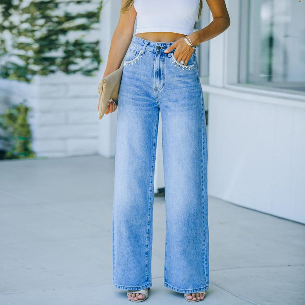 "Ava" Petal Pocket Wide-Leg Denim Jeans Country in My Heart