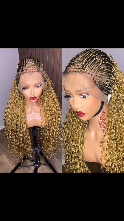Cornrows braided wig in burgundy, brown and color 27 HOL stores