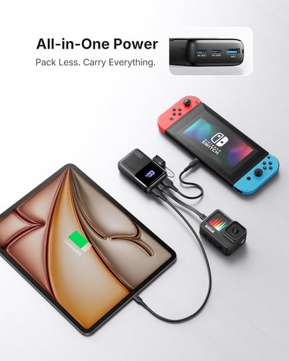 Ultra Mini 10,000mAh Portable Charger with 45W Fast Charging and Detachable Cable - Flight-Safe USB-C Power Bank for Smartphones and Tablets including iPhone, Samsung, Google, and Xiaomi New Era Fashion LLc