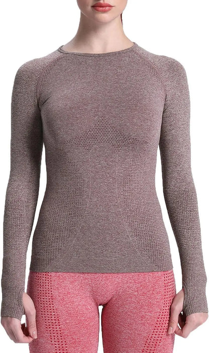 Workout Long Sleeve Shirts for Women Fall Athletic Gym Yoga Running Seamless Tee T-Shirt Tops