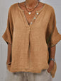 Women's Cotton Linen V-Neck Button-Up Shirt FitiqueFit