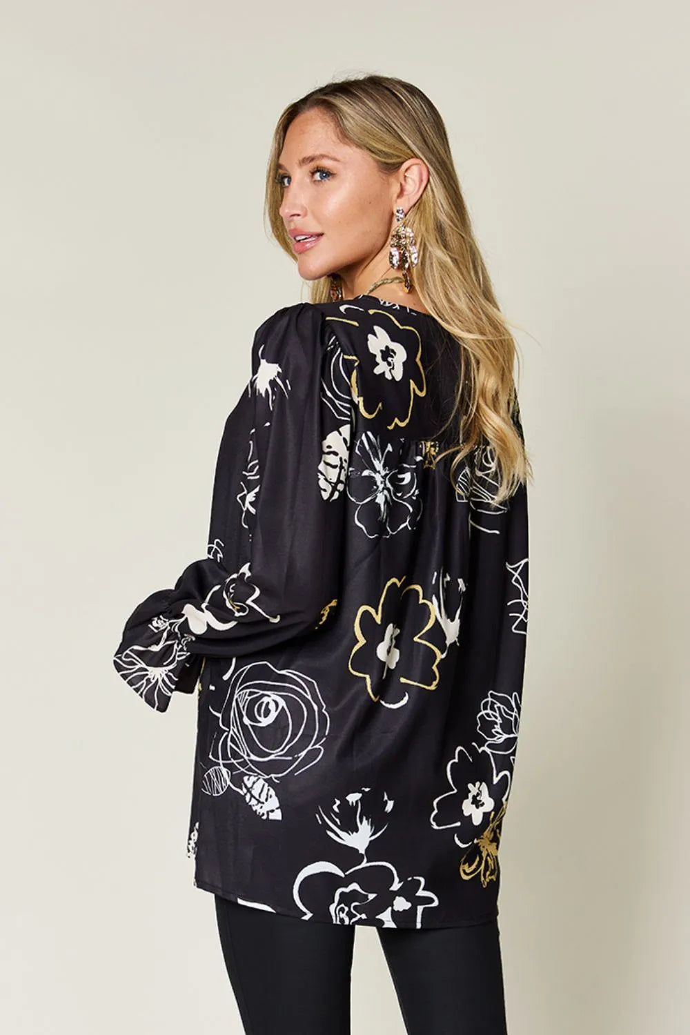 Double Take Full Size Printed Flounce Sleeve Blouse New Era Fashion LLc