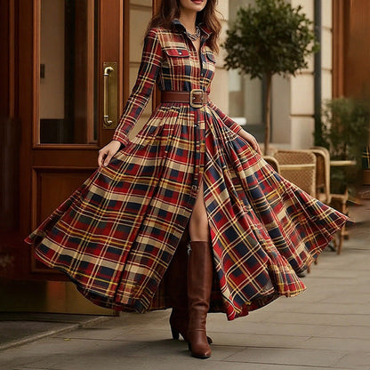 Women's Printed Lapel Slim-Fit Dress – Elegant Commuter Style FitiqueFit